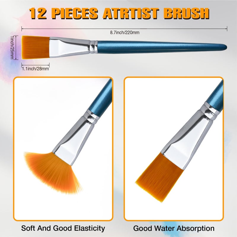 Greatandrew Great Andrew 12 Pieces 1 inch Flat Paint Brushes for Acrylic Painting, Small Paint Brushes with Wooden Handle for Acrylic, Watercolor, Oil, Crafts, Face Body DIY Painting - Image 2